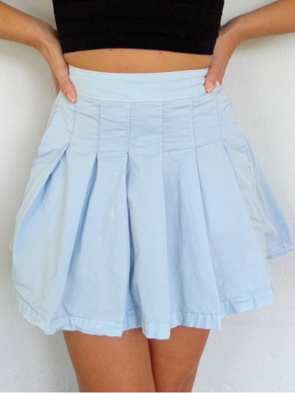 American Eagle baby blue high rise pleated flare cotton mini skirt size 00